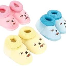 New Unisex Baby Newborn Booties Kids First Walking Shoes Sandals with Anti Slip SoleToe to Heel Multicolor Pack of 3 Combo-picture-0