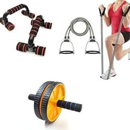 LIVOX Double Toning Resistance Tube, Push up Bar and Ab Roller for Home Workout Gym Kit Combo (Multicolor)-24