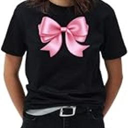Women's Bow Print T-Shirt Cute & Stylish Short Sleeve Top for Casual Wear XS S M L XL XXL Black 047-image-97
