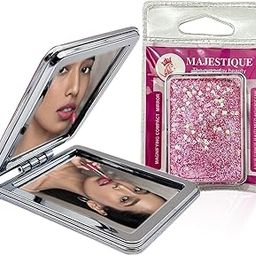 MAJESTIQUE Double-Sided Portable Compact Makeup Mirror, Creative Quicksand Makeup Mirror, Glitter Foldable Fashion Hand Mirror Portable Travel Pocket Makeup Mirror (Color May Vary)-picture-22