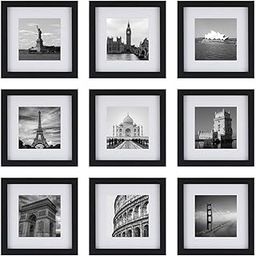ArtzFolio Wall Photo Frame D306 | Wall Photo Frame Collage for Living Room | Picture Frames Home & Wall Decoration | Black | Set of 9 Units With Mat | 6x6inch-30
