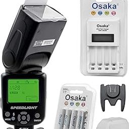 Osaka Camera Flash Speedlite Speedlight TT990 with 18-180 Manual Zooom for Nikon Sony Canon (See fig 2) All DSLR Camera with NI-MH HR06 4xAA 3000mAh Battery Ultra Fast Charger OSK-C903W LCD Charger-image-68