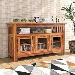 CASAVISHAL Sheesham Wood Kitchen Cabinet with Glass Door | Kitchen Display Cabinet Storage,Crockery Rack | Dining Room Furniture | (Honey Finish)-image-87