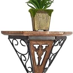 Rehmi Handicrafts Rustic Wall-Mounted Corner Shelf, Wooden and Metal Triangle Design with Decorative Scrollwork, Brown-image-29
