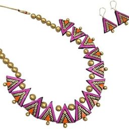 Lisma Fashion Handmade Terracotta (Clay Work) Necklace with Earrings for Women and Girls (L52)-image-84