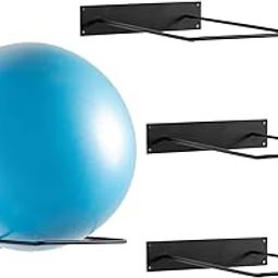 INDIDECOR 38078 Black Metal Wire Wall Mounted Large Stability Ball Storage Rack, Yoga Studio Gym Exercise Ball and Equipment Organizer, Set of 2-4