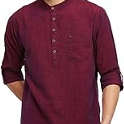 Men's Long Sleeves Regular Fit Solid Cotton Short Kurta with Band Collar-15