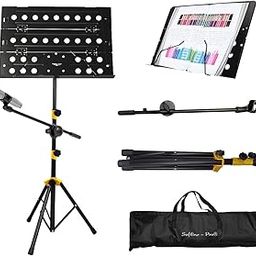 Softline Pro Foldable Music Notation Sheet Stand With Microphone Boom Arm and Carry Bag, 2 Steps Height Adjustable, SP 222-Y-2