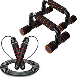 Wearslim Combo of Professional Adjustable Skipping Rope & Non-Slip Push-Up Stand for Men & Women, Ergonomic Designed Padded Handles, Jump Rope with Push-Up Bar - Multicolor-picture-25