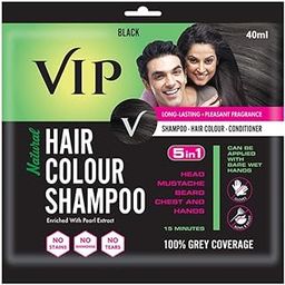 VIP Hair Color Shampoo For Women and Men Hair Dye 15 Minute color | Easy to Use | Natural Black 200ml - (40ML - Pack of 5)-picture-35