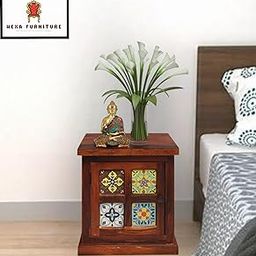 DRONWOOD Sheesham Wood Bed Side Nightstand Lamp Table with 1 Door Storage for Bedroom Home_(Honey Finish)-30