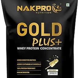 NAKPRO Gold Plus+ Whey Protein Concentrate with Digestive Enzymes | 25.46g Protein, 5.57g BCAA | Added Vitamins & Minerals (1 Kg, Malai Kulfi)-image-96