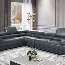 ES ESPINHO EVA 5 Seater Solid Wood Leatherette Corner Sectional L Shape Sofa Set for Living Room with Adjustable Headrest (Dark Grey, Left Hand Side Facing)-image-25