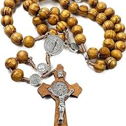 Nazareth Store Saint Benedict Olive Wood Rosary Catholic NR Medal Handmade from Jerusalem For Unisex Adult-image-12