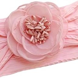 SYGA Baby Headband with Large Flower - Soft, Stretchable Nylon Hairband for Newborns, Infants, and Toddlers Kids 0-3 Years (Pink)-image-3