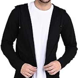 Men Black Hooded Long Sleeves Cotton Slim Fit Open Long Cardigan | Full Sleeves Shrug for Men-14