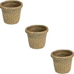 PRETYZOOM 3pcs Wicker Waste Bin Outdoor Decor Boho Trash Can Woven Trash Container Woven Wastepaper Basket Eggs to Decorate Desktop Dumpster Blanket Organizer Out Trash Bohemian Vine Office-image-8