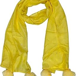 Women and Girls Fancy Scarf Stole Shawl Hijab Dupatta Wrap With Pompom - Puffy Style-image-19