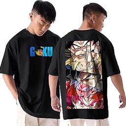 Goku Oversized Black Tshirt for Men and Women Level Up Goku Drop Shoulder Unisex Baggy Loose Fit T-Shirts-image-53