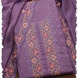 Womens Georgette Embroidered Unstitch Dress Material With Thread Work-image-35