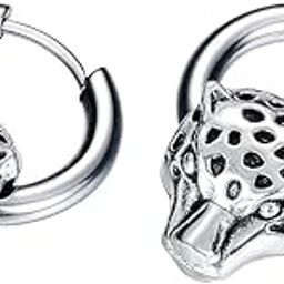 Elegant Latest Fashion Stainless Steel Leopard Head Design Silver Hoops Earrings for Men and Women, Medium (YCFJER-421HEAD-SL)-image-43