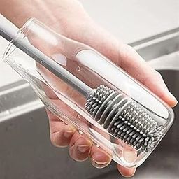 BRIGHTZONE Long Handle Silicone Bottle Cleaner Brush for Washing Water Bottle || Solution Bottle Mug Cleaning Brush || [Color - Grey] [Pack of 1]-image-1