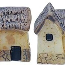 Aaadyacrafts Decorative Miniature Ceramic House Set, 2 Pieces, Cream and Blue, C0522-3-image-1