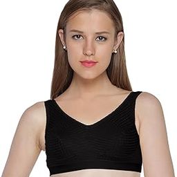 Womens Non Padded Yoga Bra | Wide Underbust Band, Pull On Type, Broad Shoulder Straps, Full Coverage, Seamed, Cotton Strech Material for Workout -004-image-22