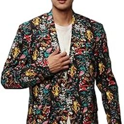 Men's Notched Lapel Printed Black Single-Breasted Blazer-SOBLZ-080-12_Black-image-42