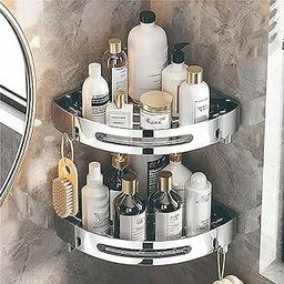 MosQuick® Stainless Steel 304 Bathroom Corner Shelf Premium Bath Accessories Corner Shelf for Shelf for Wall Shower Corner Rack Organiser washroom Corner Shelves-image-86