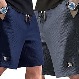 Men's Shorts Combo Pack | Stylish Slim Fit Casual Shorts for Men | Elastic Waistband | Breathable & Lightweight Fabric | Pack of 2-image-81