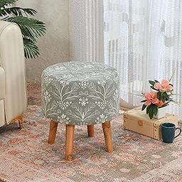 NACIA Modern Ottoman Pouffe Stool Upholstery with Durable Build - Multi-Purpose Seating & Footrest Solution for Stylish Living Room & Bedroom Decor, 18 Inch, Green Leaf-7