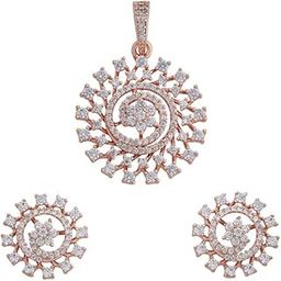 Fashion Jewellery White Rose Gold Plated Zircon Pendant Set - 413356-image-40