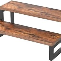 ASIAN WOOD ART-Tier Display Shelf, Rustic Brown Wood with Black Metal Frame, 30.5 L x 15 H x 20 W-10