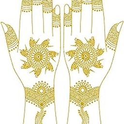 ORDERSHOCK Elegant Golden Floral Mehndi With Leafy Bracelet & Central Circle Design, Time Saving & Easy To Use Golden Mehndi Sticker For Girls & Women-image-79