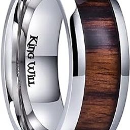 NATURE 7mm 8mm Titanium Ring Black/Silver/Green with Wood Inlay Wedding Band Ring for Men Real Comfort Fit-image-3