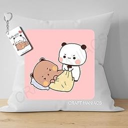 Bubu Irritating Dudu Pillow Keychain Combo : A 16 * 16 Pillow with Filler Inside & Free Wooden MDF Keychain-image-85