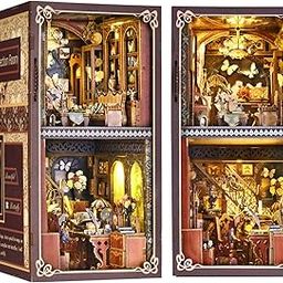 ETKVR Book Nook Kit, 3D Wooden Puzzle Miniature Dollhouse Kit, Booknook Bookend Bookshelf Insert Home Decor with LED Light for Adults and Teens (Butterfly Collection Room)-image-18