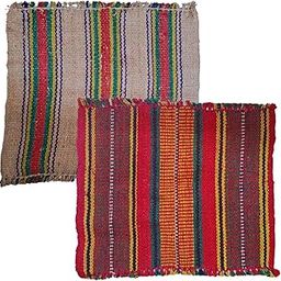 Hitech Sales Handmade Cotton Jute Aasan Mat for Pooja – Traditional Indian Prayer Mats with Multicolor Stripes – Recycled Fabric Woven Floor Mats for Meditation, Temple, or Home Use (2)-picture-18