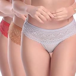 Women,s Stretchable Lace Mid Rise Hipster Panties for Girls Full Coverage Grip Fit with Antimicrobial Inner Elastic Waist Band-image-2
