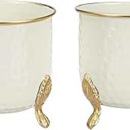 amazon basics Metal Hammered Planter with Golden Trim (Set of 2) | for Indoor and Outdoor Decor | Table Decorative Plant | Pot for Gifting | (White)-image-3