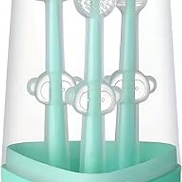 KIDS BASIC Baby Toothbrush 3 In 1 BPA Free Silicone Toothbrush Set Includes U-Shape ToothScrubber, Tongue cleaner & Front Teething Gum Massager With a Case| Infant Oral Care (Green, Standard)-20