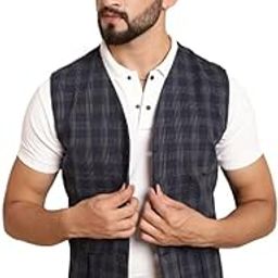 Men's Navy Cotton Checks Sleeveless Self-Design Patch Pocket Waistcoat_WCP-CHK-827-NVC-picture-12