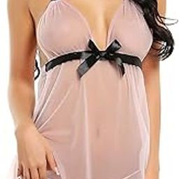 Women's 90% Net & 10% Polyester Above Knee Babydoll | Women Sexy Lingerie for Honeymoon with G-String Panty-image-29