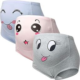 Pack of 3 Women's Maternity High Waist Underwear, Cotton Pregnancy Panties Smile Printing Belly Underpants Over Bump Briefs with Adjustable Drawstring, Super Soft, Stretchy, Breathable, Wicking (XXXL)-image-20
