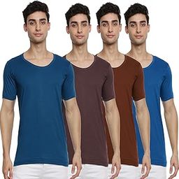 Pack of 4 Men's Multicolor Round Neck Half Sleeve Cotton Undershirt Vest(Assorted;95)-image-17