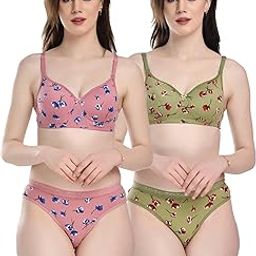 Women's Pink,Green Cotton Bra Panty Set for Lingerie Set Undergarments/Nightwear/Hot & Seexy for Couples Honeymoon Set/First Night/Anniversary/Pack of 1,2,3-image-17