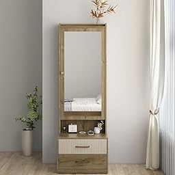Spacewood Dressing Table | Gloria | 3 Year Warranty | 5 Shelves & 2 Drawer, 1 Shutter Storage with Mirror, Vanity Table for Bedroom, Living Room, and Home| Engineered Wood | Sebastain Oak-10