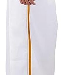 Men's Cotton single Dhoti With gold jari Border (4 mulam) 2 mtrs-image-10