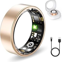 Health Rings for Women Men, Smart Ring with Heart Rate,Blood Oxygen, Blood Pressure, Sleep Tracker, Step Tracker, No Subscription Fee, IP68 Waterproof Smart Ring for iphone & Android (Gold, 7#)-picture-10